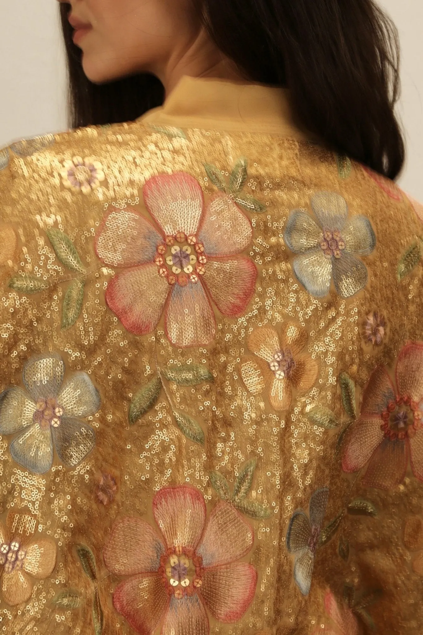 GOLDEN FLOWER CHIFFON SILK KIMONO