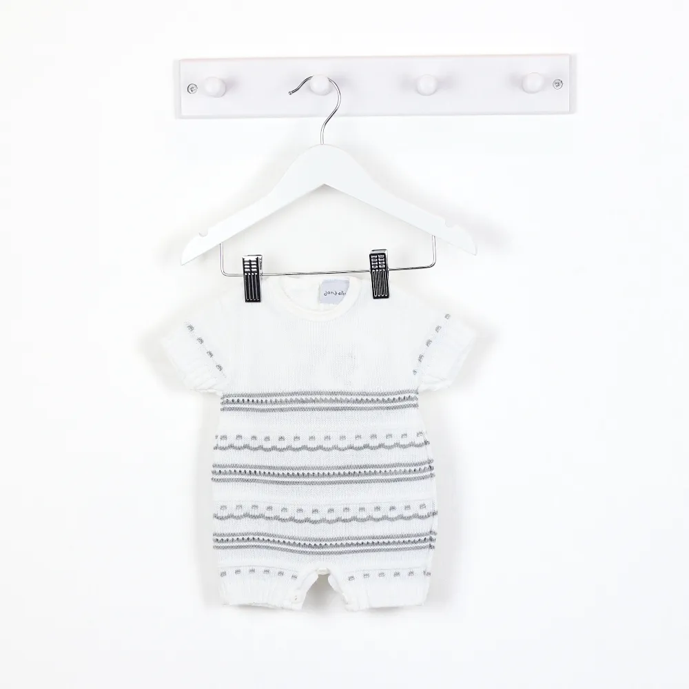 Grey & White Knitted Pointelle Romper