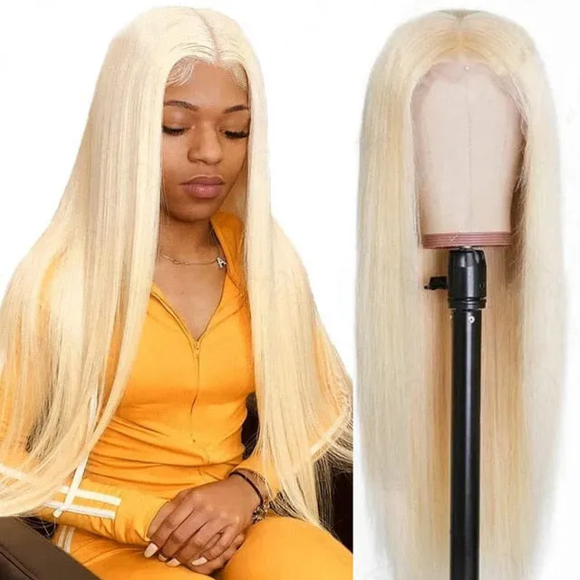 Human Hair Wigs Blonde T Part Lace Wig For Women 613 30 Inch Frontal Pre Plucked Glueless Transparent Honey Blonde Straight Wig