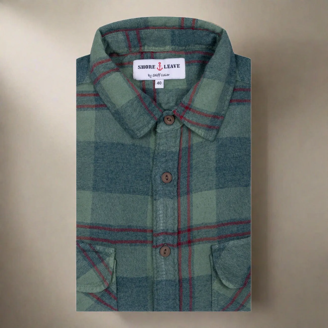 Hunter Green Check Overdyed Enzyme Wash Shirt