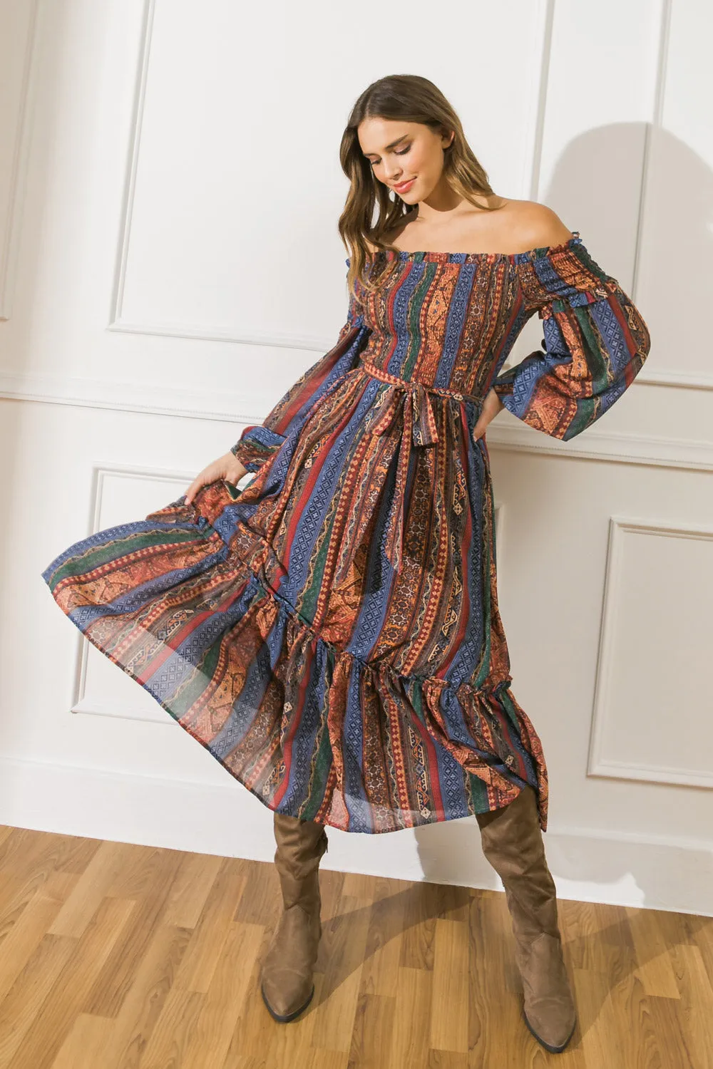 ID18635 Off the shoulder midi dress