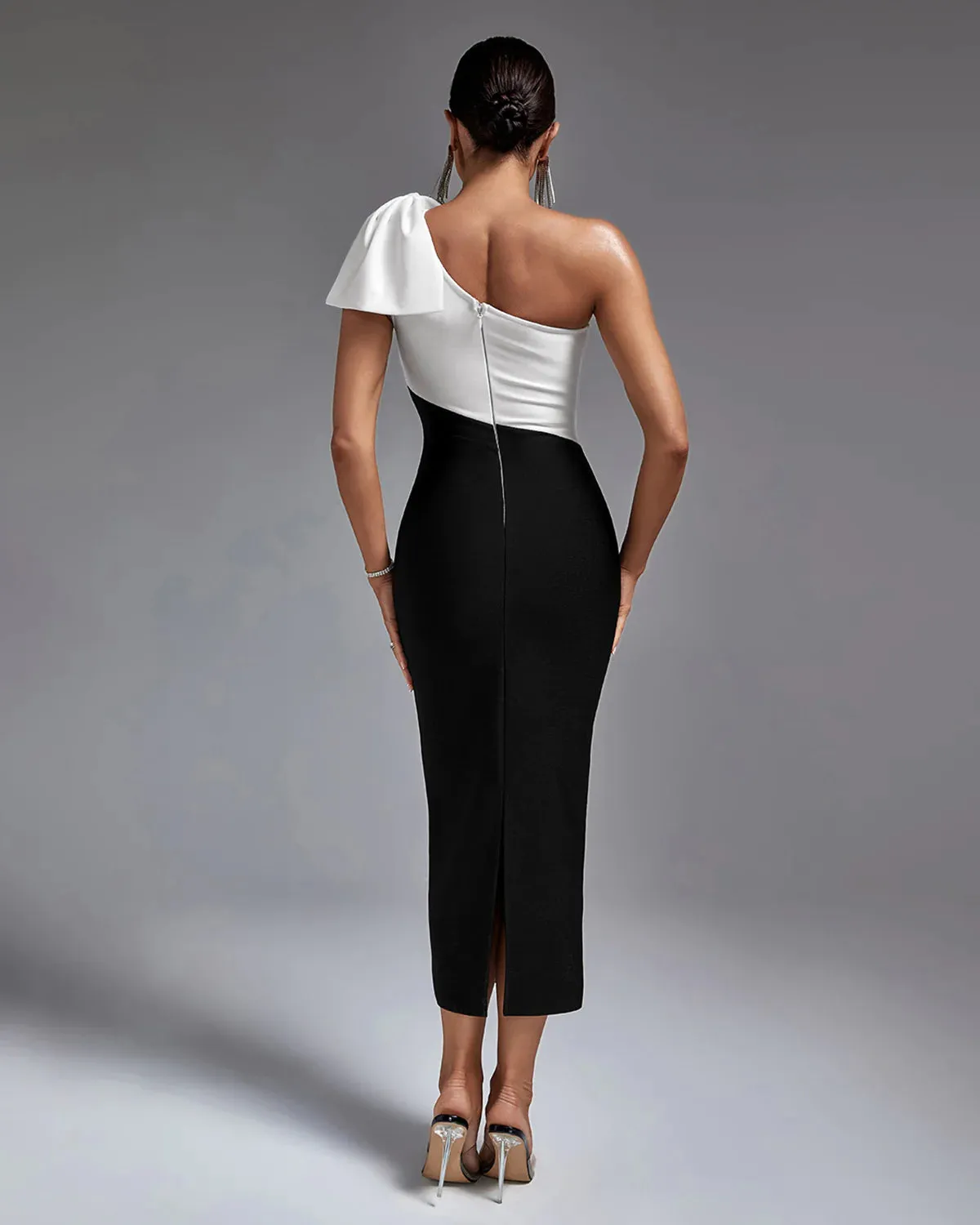 ISIS Black-White One Shoulder Bandage Dress