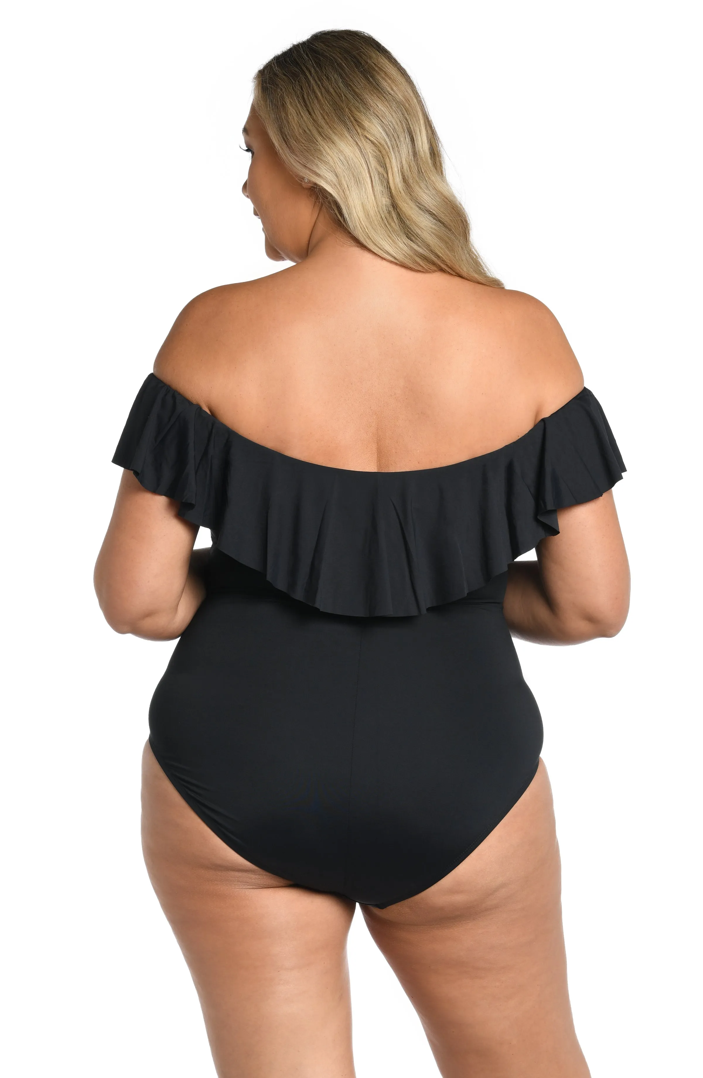 Island Goddess Off Shoulder Ruffle One Piece - Black