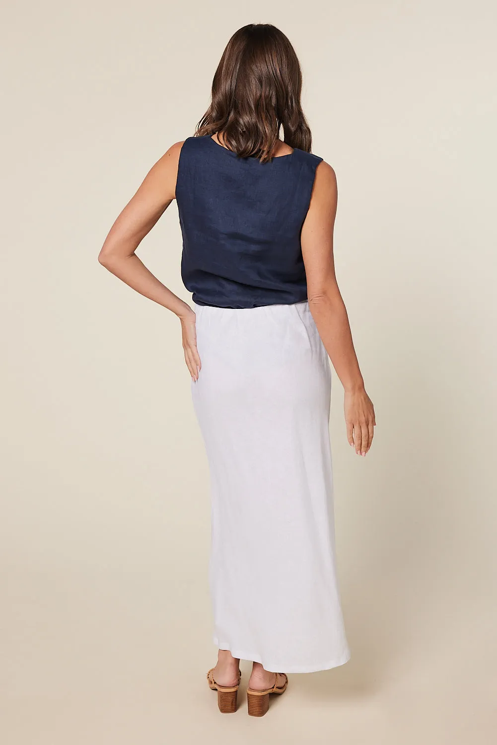 Katie Bias Cut Linen Skirt in White