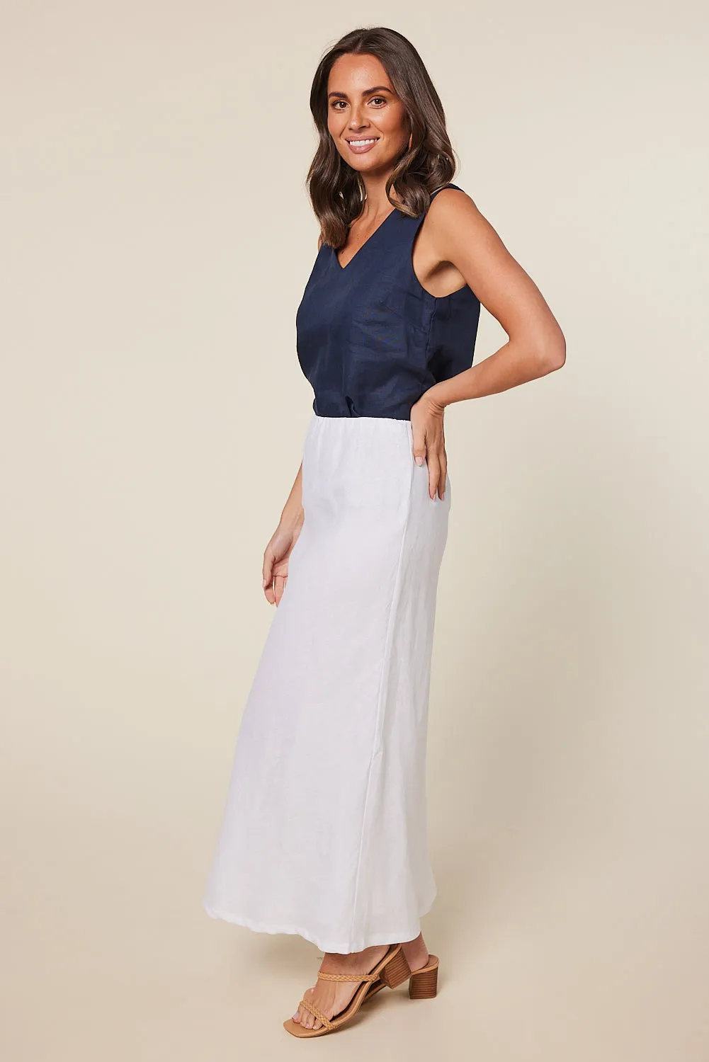 Katie Bias Cut Linen Skirt in White