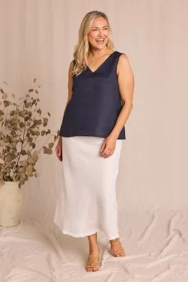 Katie Bias Cut Linen Skirt in White