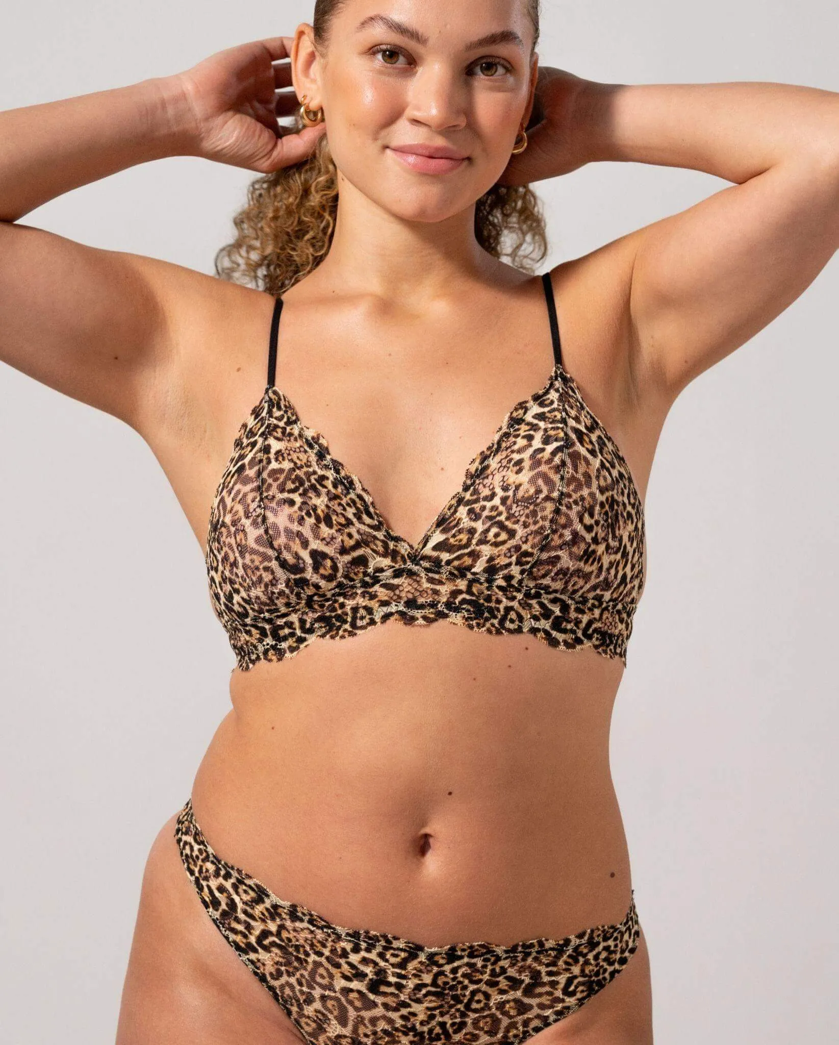 Lace Triangle Bralette Gold Leopard