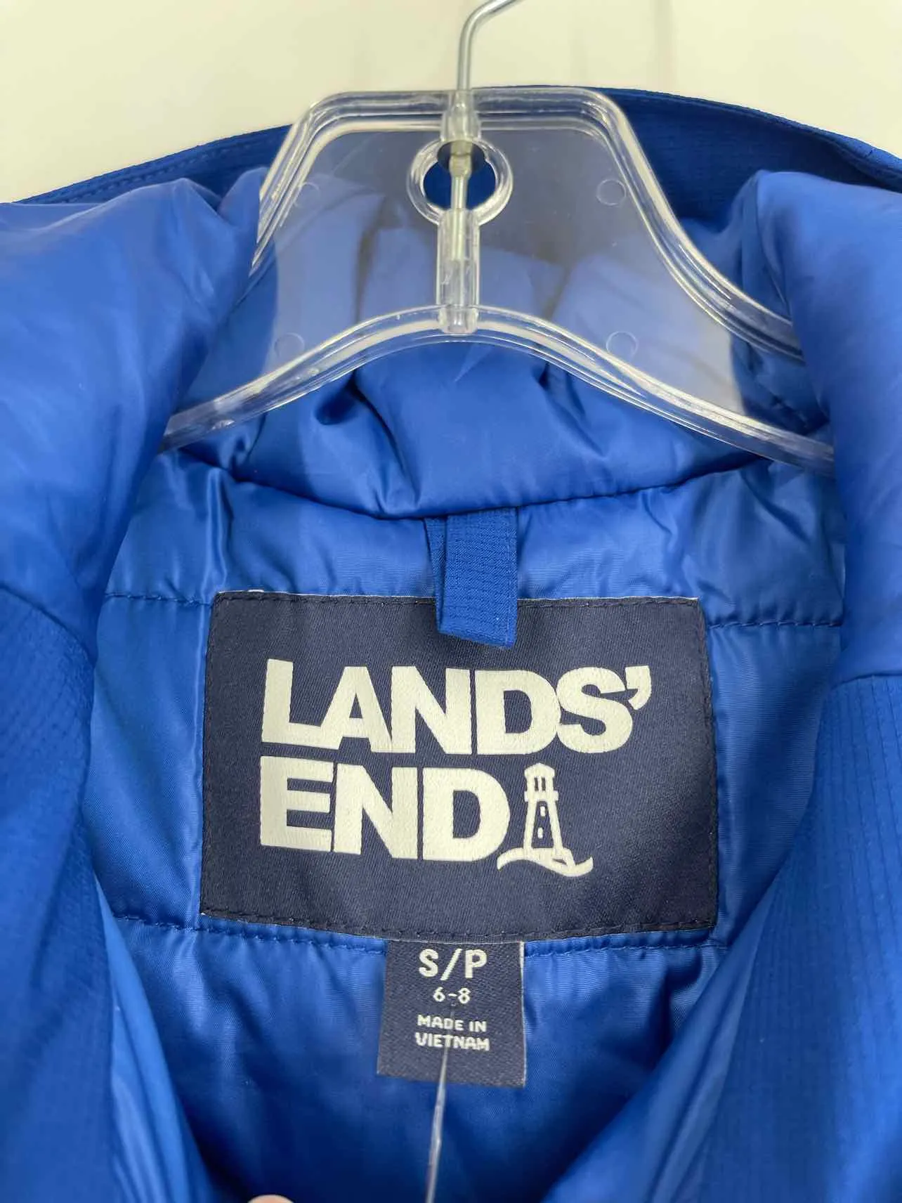 Lands End Size S Blue Grid Hooded NEW Coats Coat