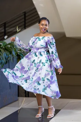 Lilac floral off shoulder dress