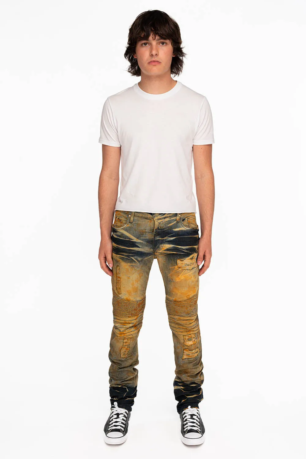 LONG FLAP MENS SKINNY BIKER JEANS WITH CRYSTALS IN CHICAGO