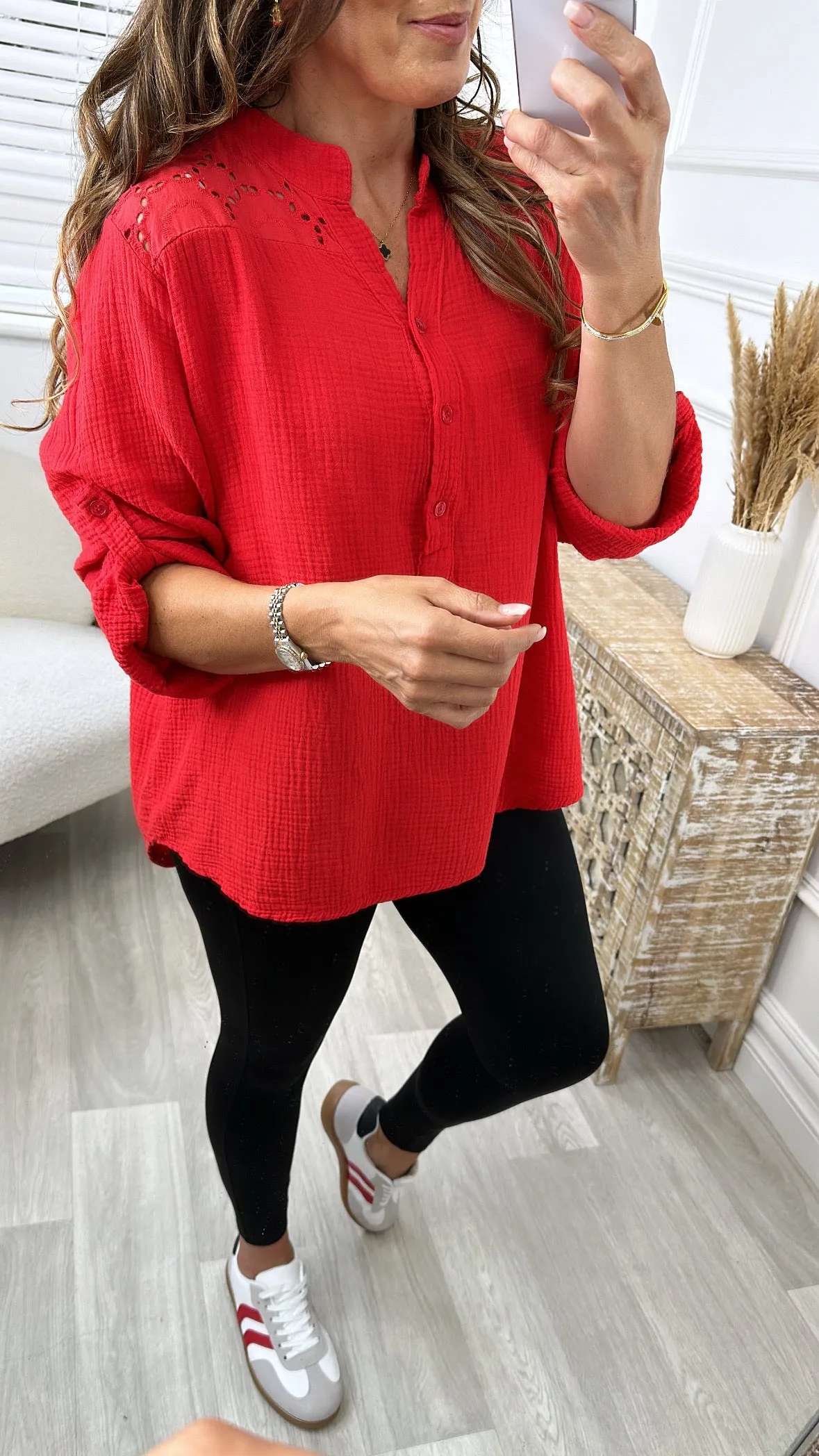 Maeve Red Crochet Shoulder Top