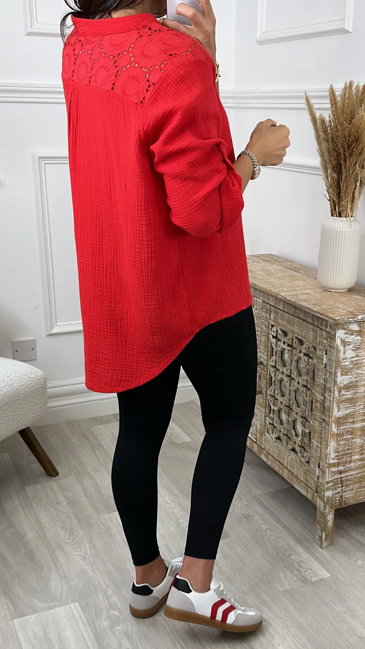 Maeve Red Crochet Shoulder Top