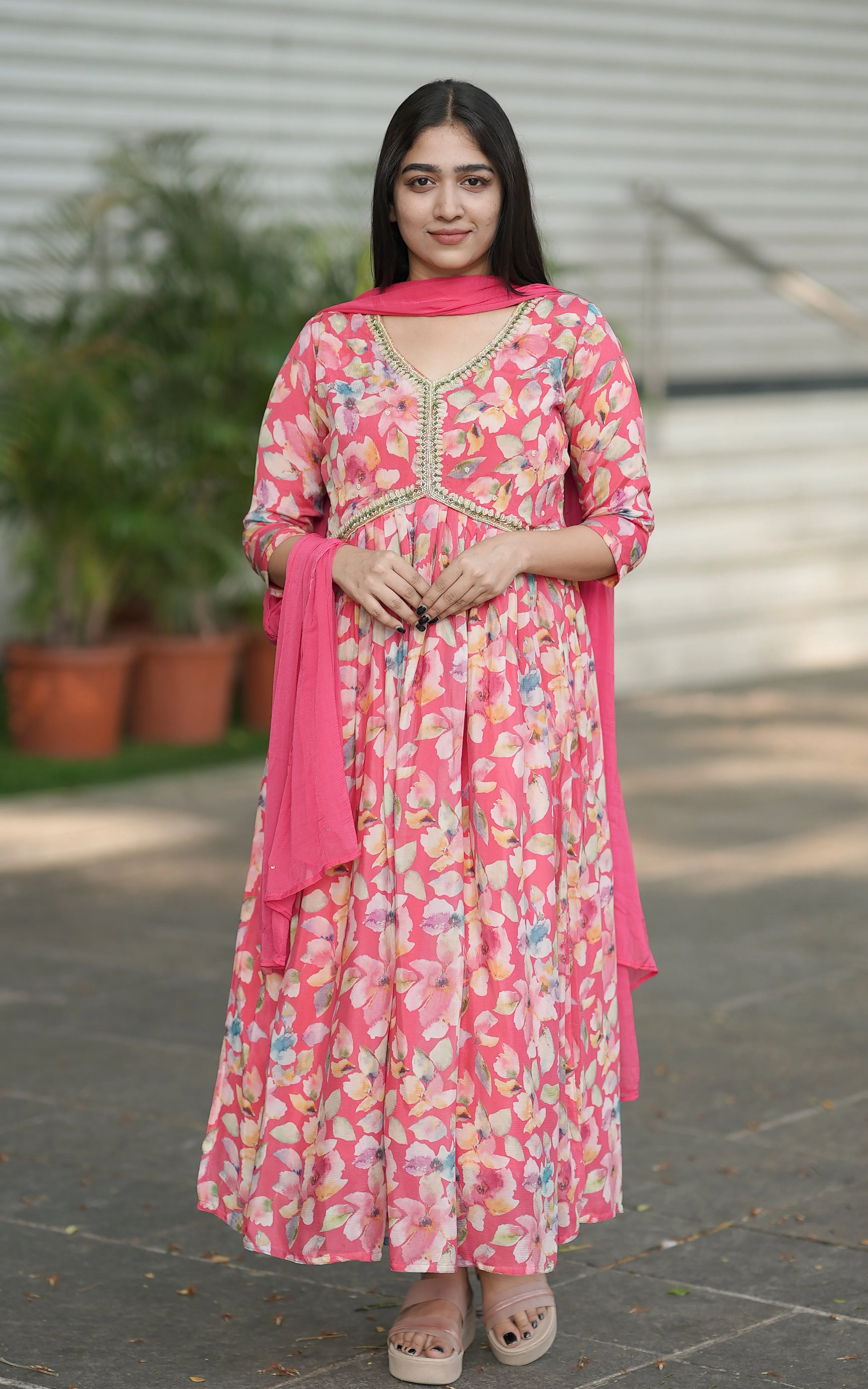 Malarvizhi Peach (Kurti Dupatta)