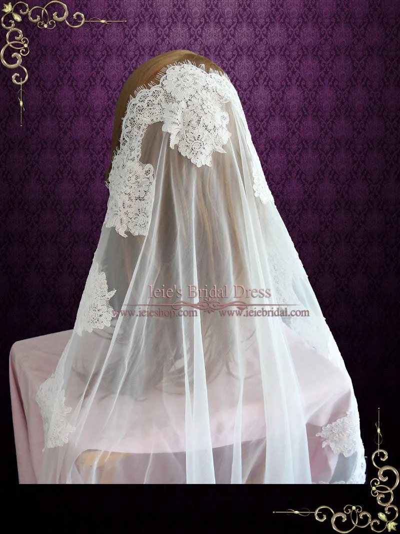 Mantilla Lace Wedding Veil with Eyelash Edge | VG1059