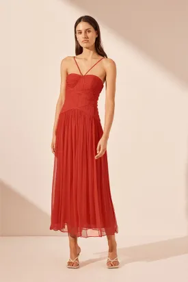 MARGOT RUCHED BODICE MIDI DRESS - SAILOR RED