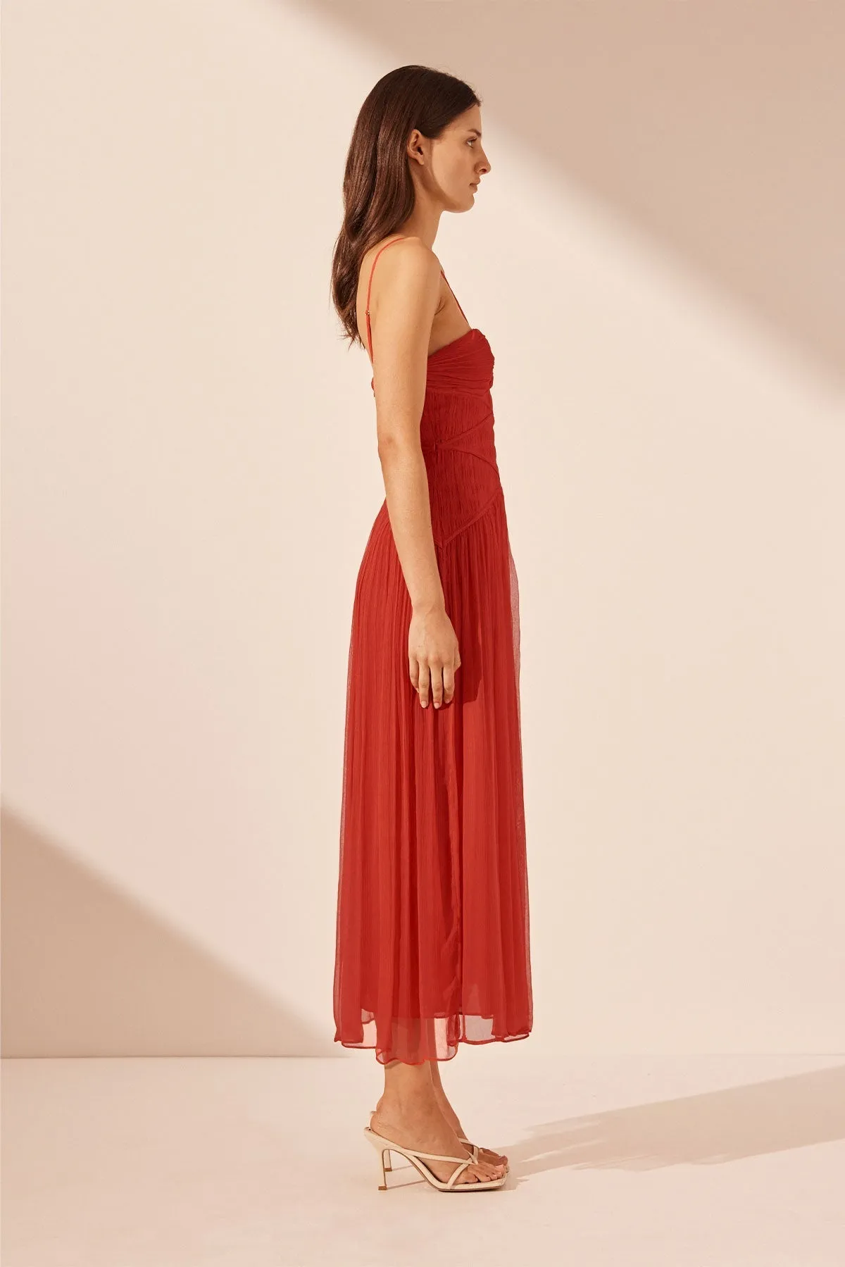 MARGOT RUCHED BODICE MIDI DRESS - SAILOR RED