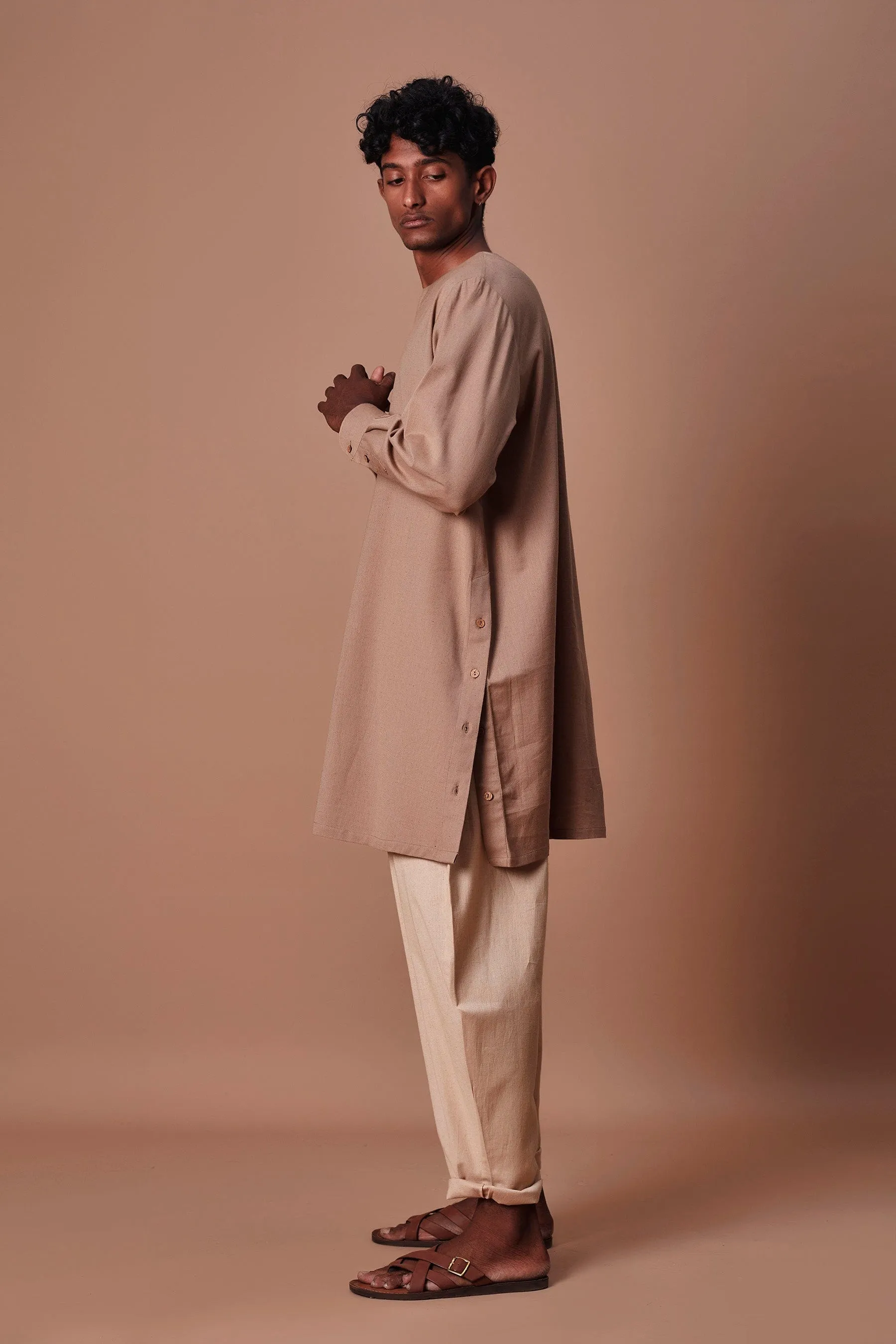 Mati Men's Brown Side Buttoned Kurta