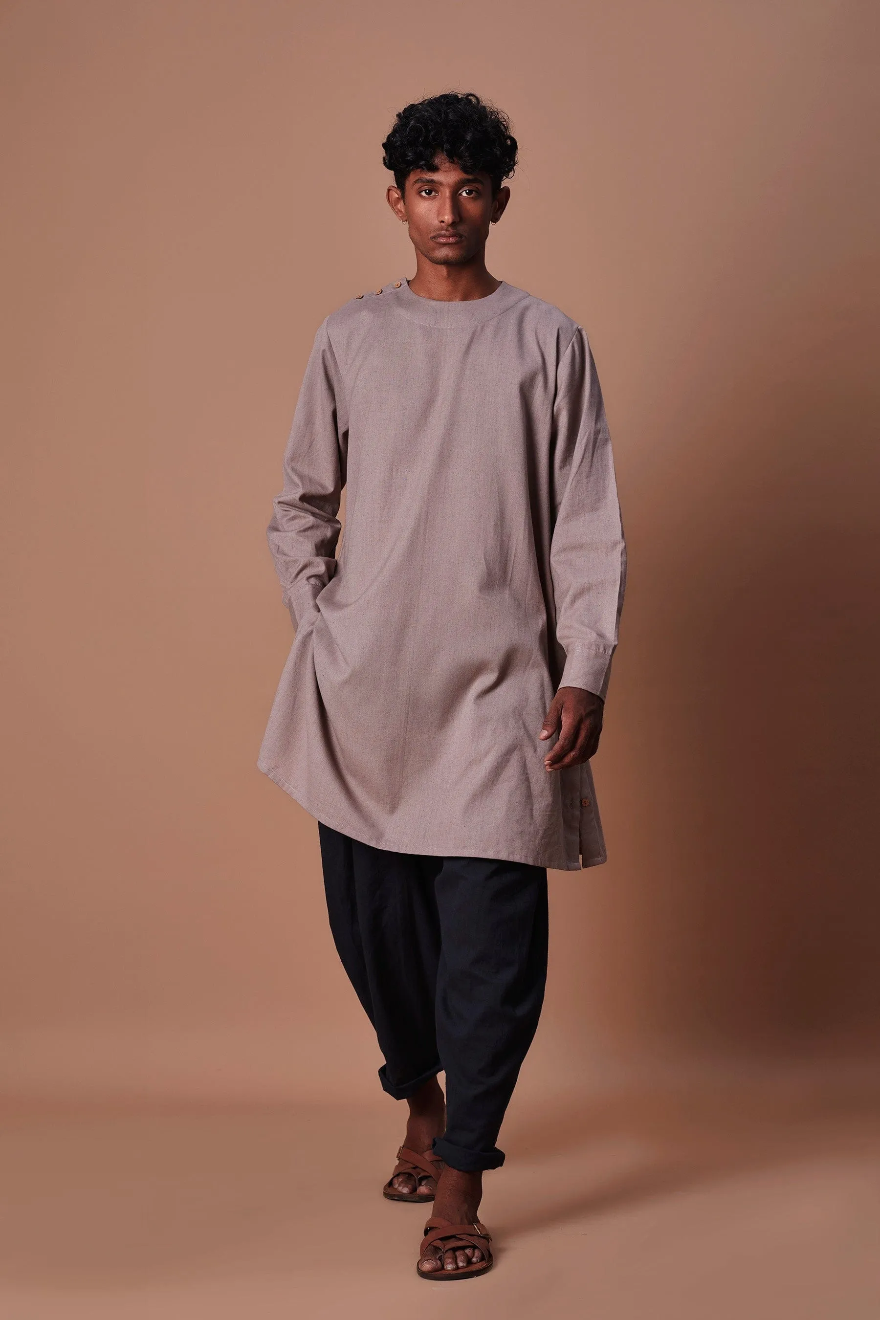 Mati Men's Grey Side Buttoned Kurta