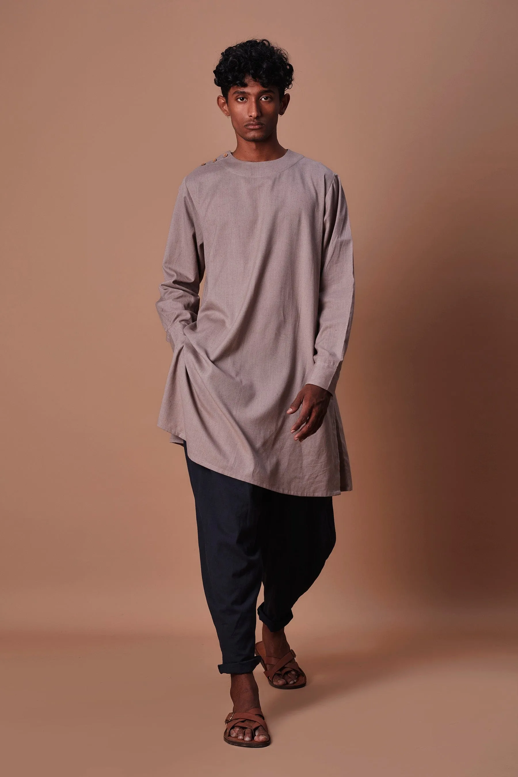 Mati Men's Grey Side Buttoned Kurta