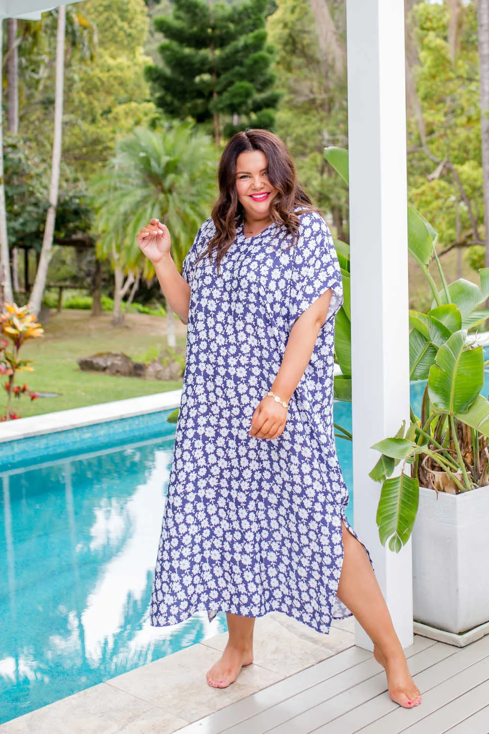 Maxi Kaftan Dress - Blue Daisy