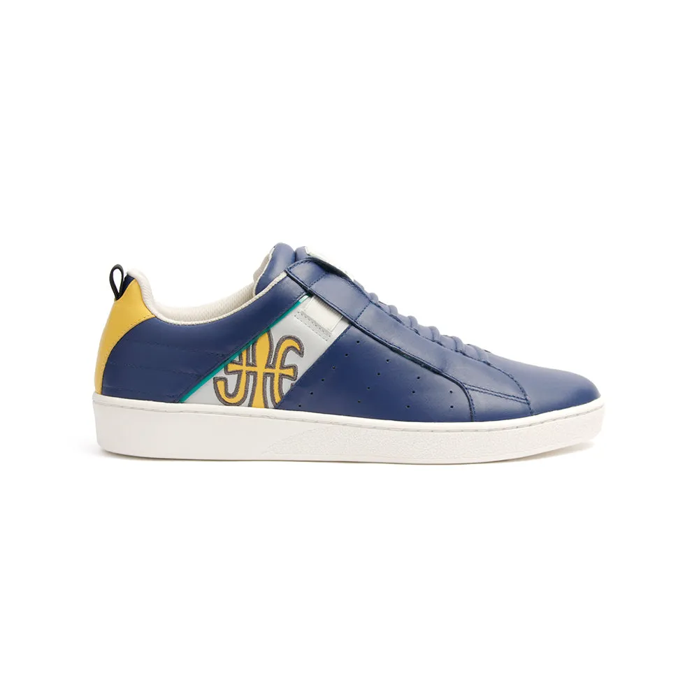 Men's Icon Manhood Dark Blue Silver Yellow Leather Sneakers 02093-583