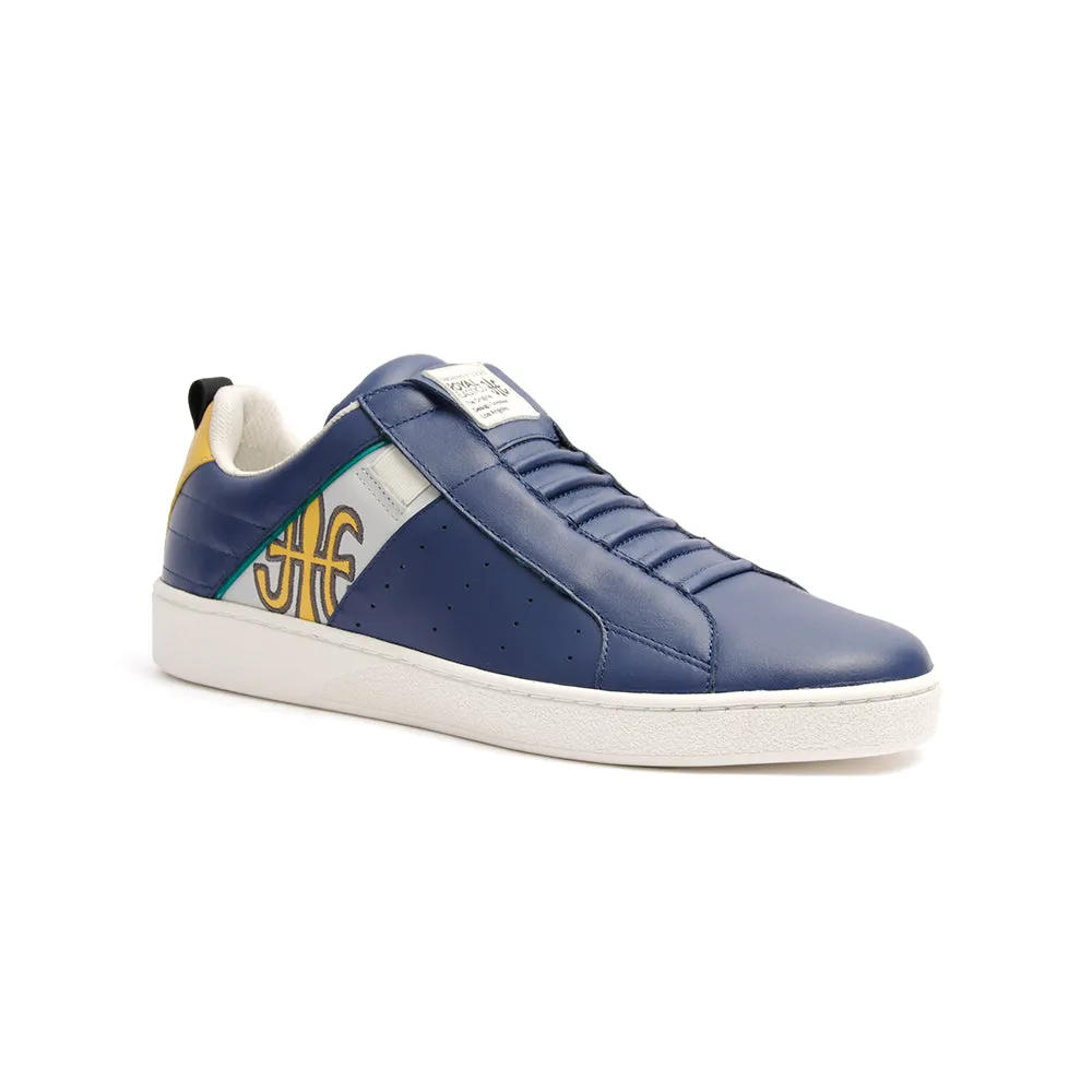 Men's Icon Manhood Dark Blue Silver Yellow Leather Sneakers 02093-583