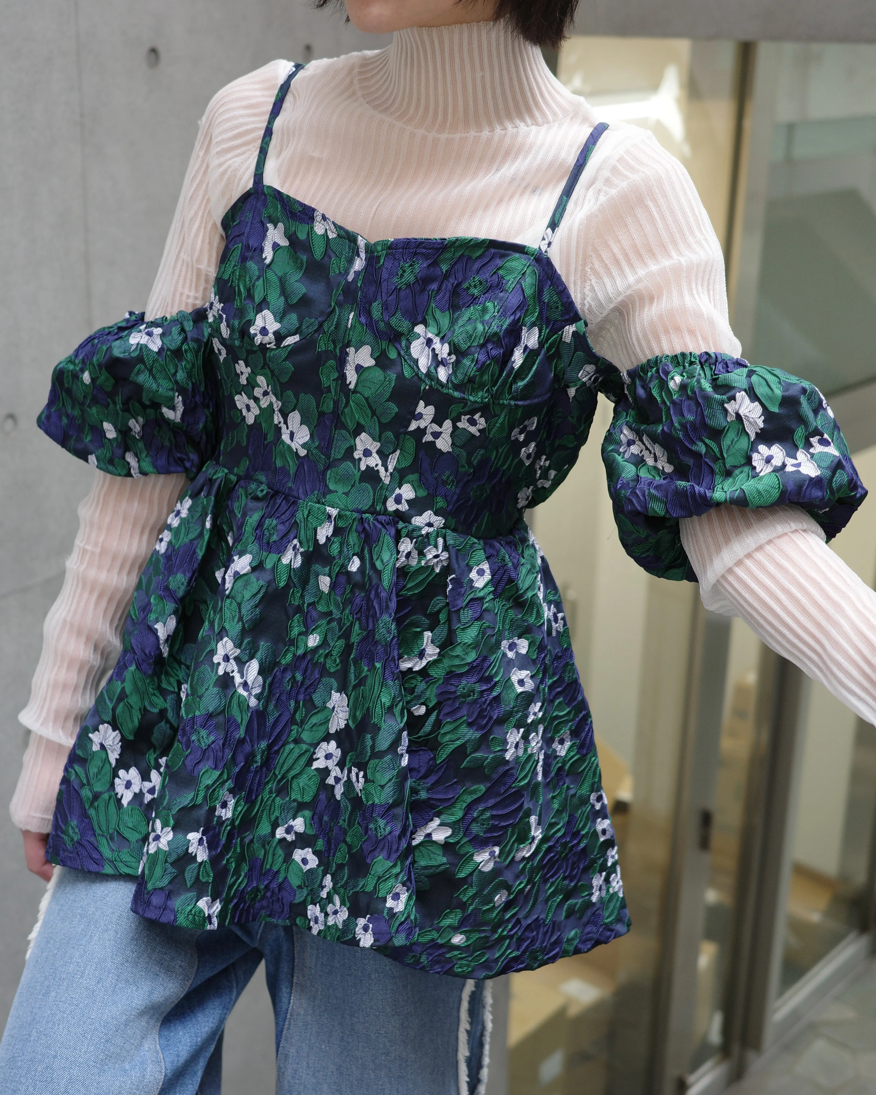 off-shoulder cami tunic (navy flower)