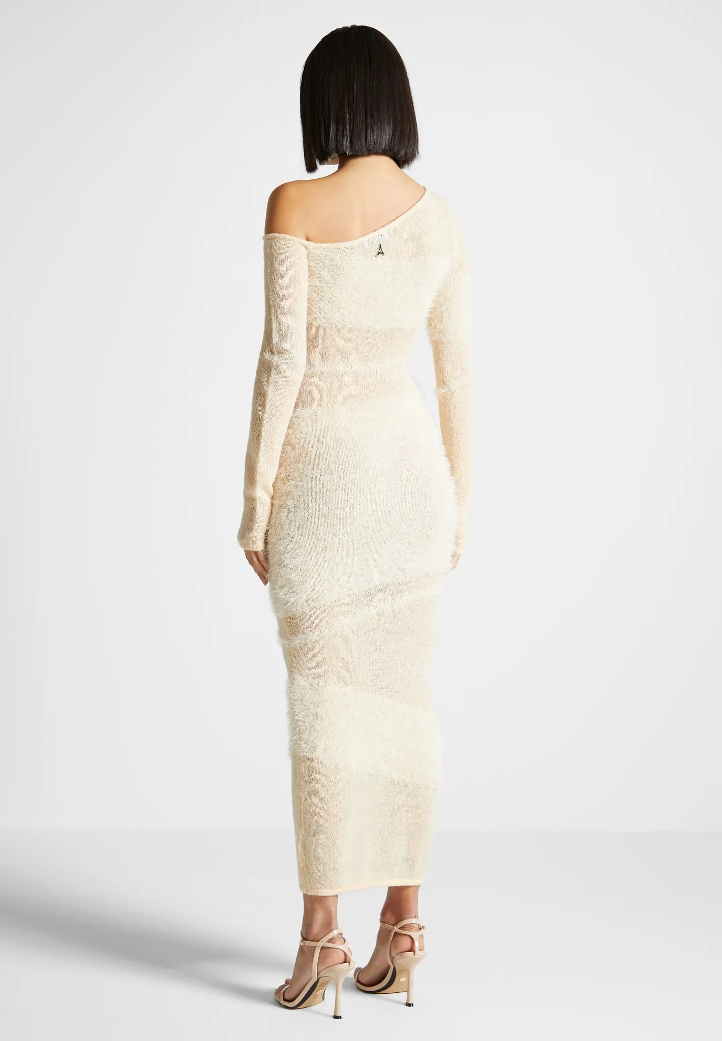 Off Shoulder Knitted Maxi Dress - Beige