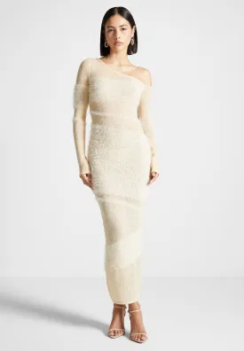 Off Shoulder Knitted Maxi Dress - Beige