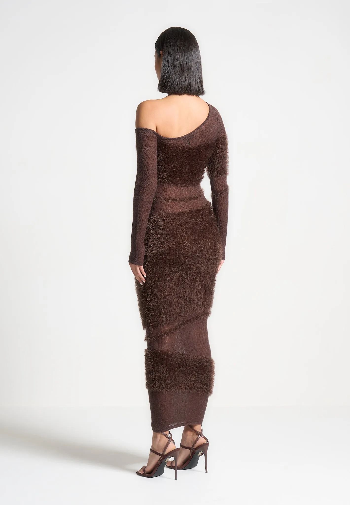 Off Shoulder Knitted Maxi Dress - Brown