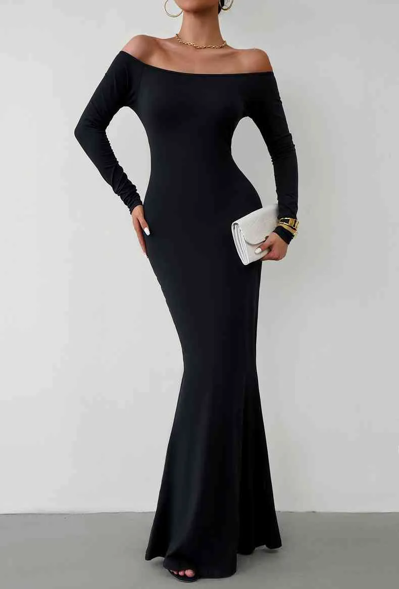 Off-Shoulder Long Sleeve Maxi Dress