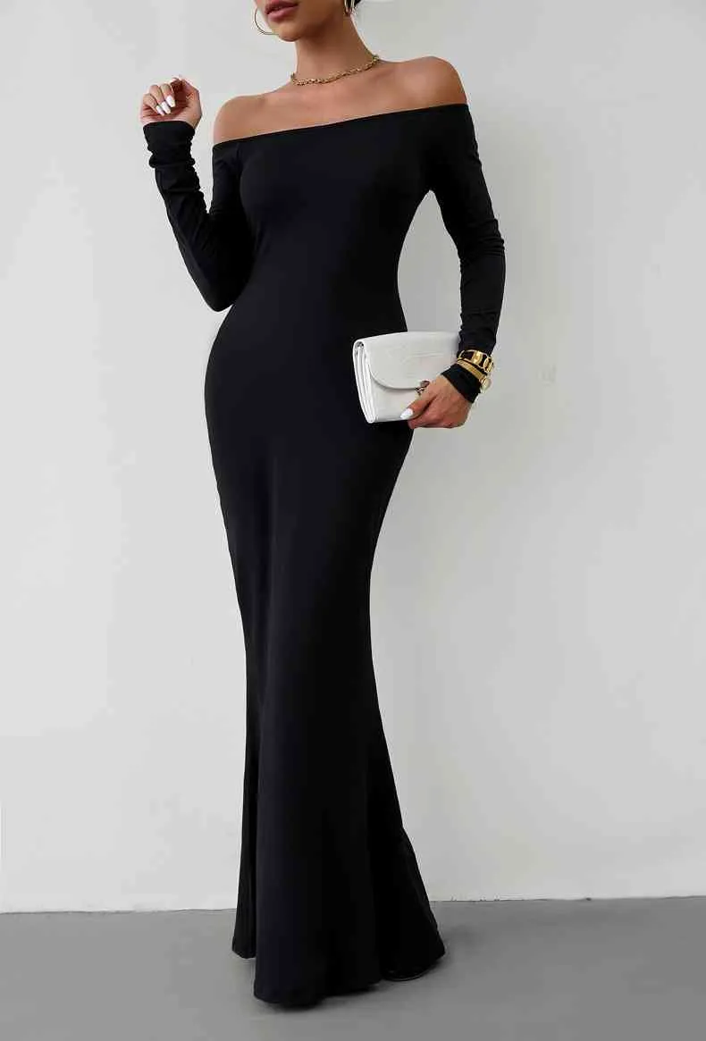 Off-Shoulder Long Sleeve Maxi Dress