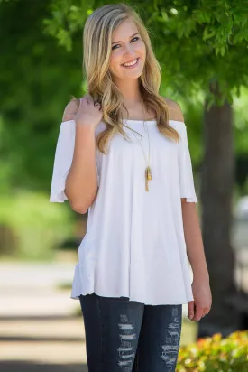 Off The Shoulder Short Sleeve Piko Top - Off White