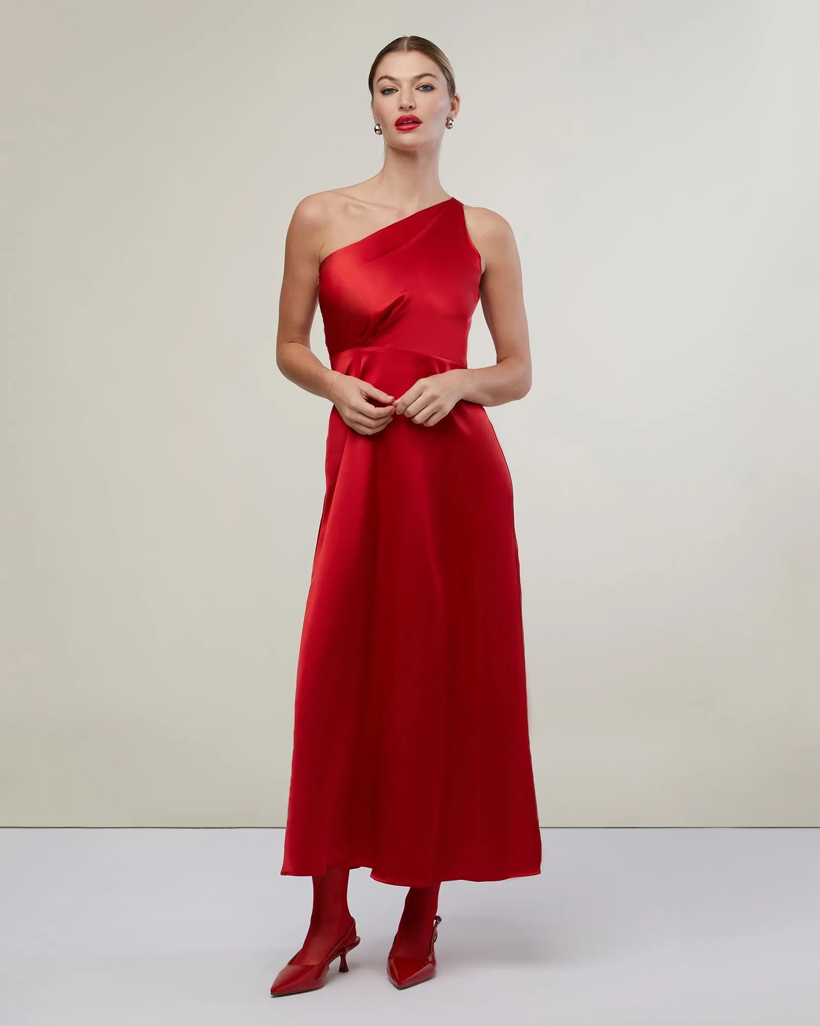 One Shoulder Slit Midi Dress