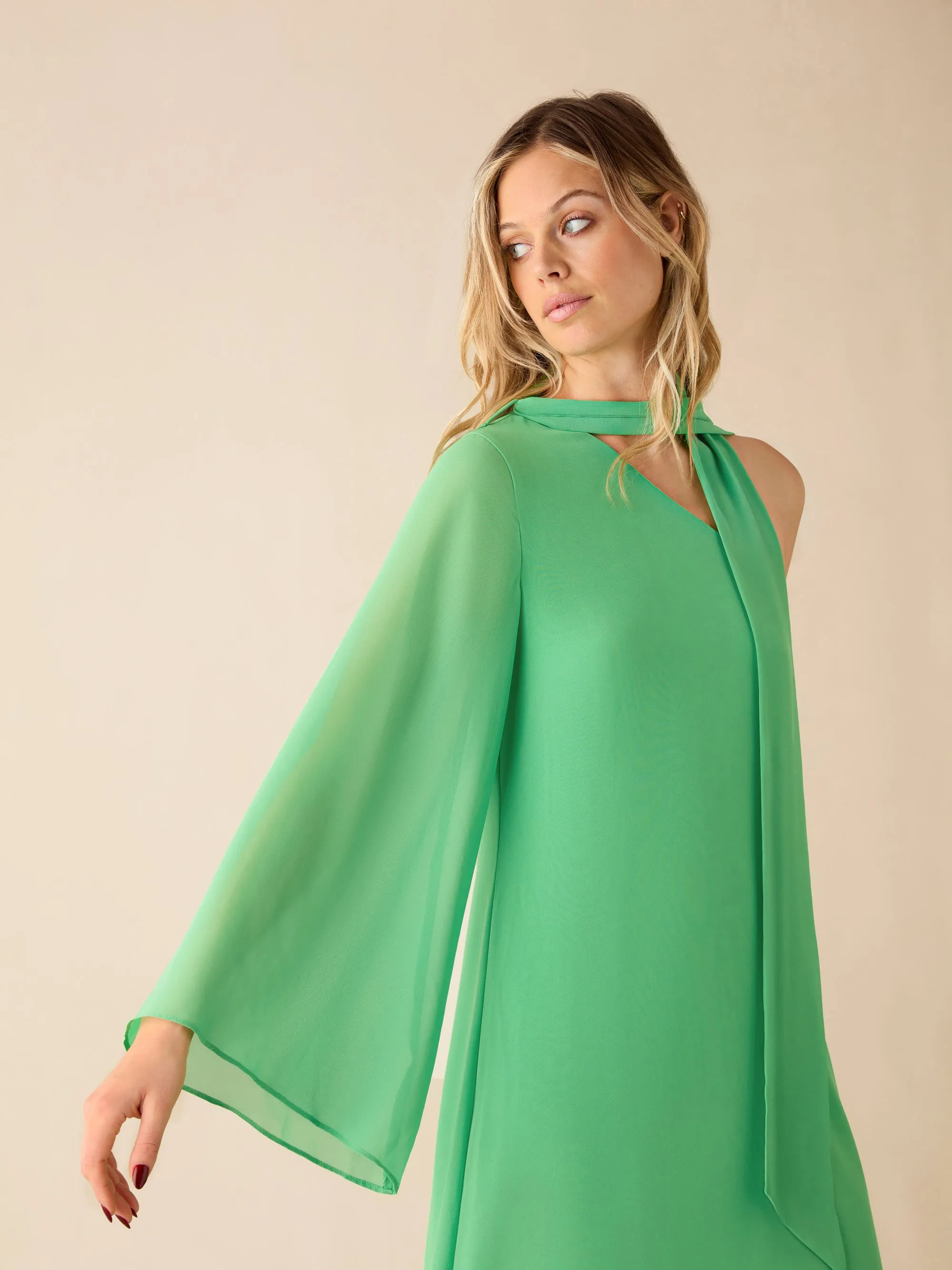 Oona Green Chiffon One Shoulder Maxi Dress