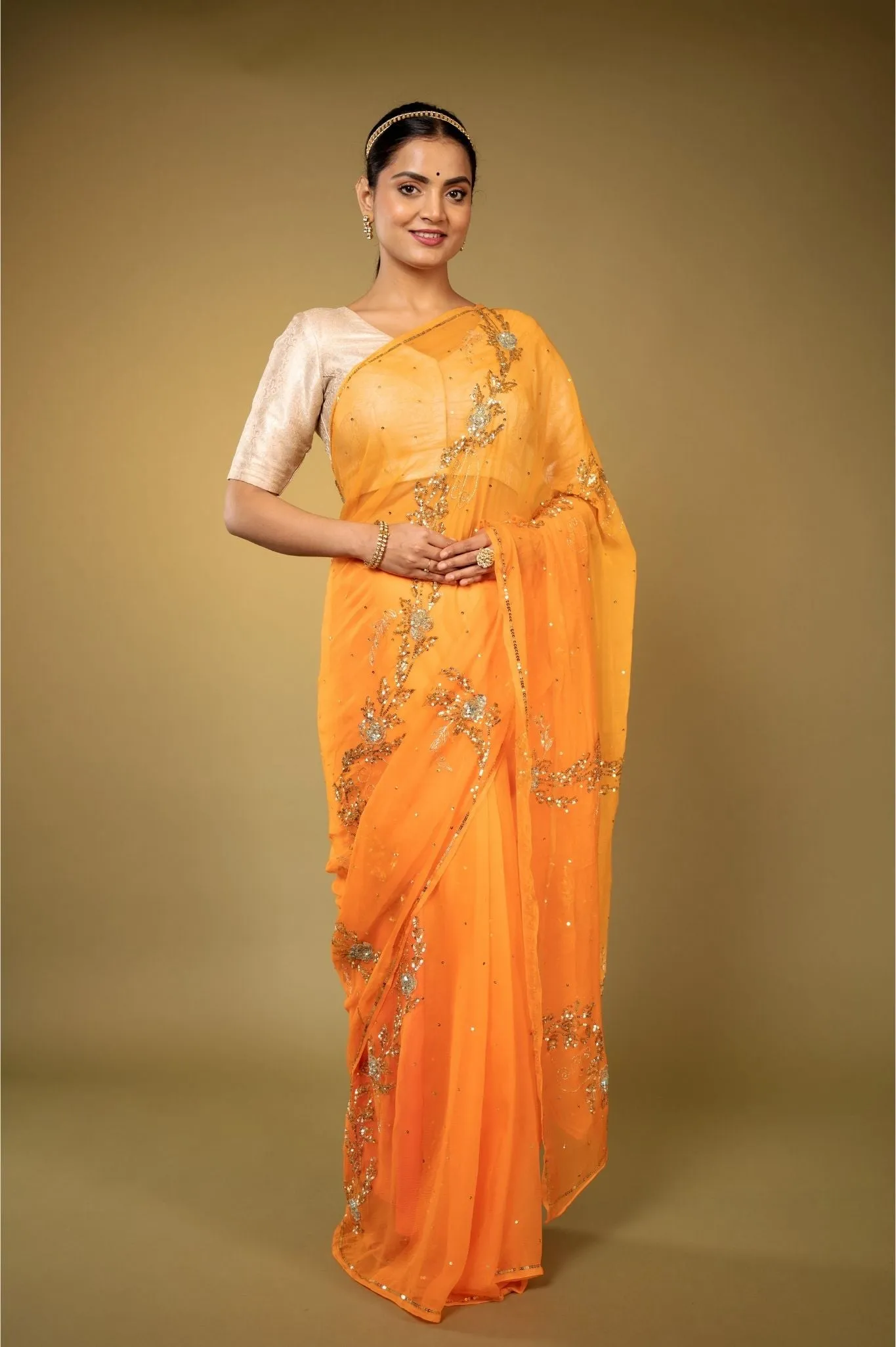 Orange Chiffon Saree