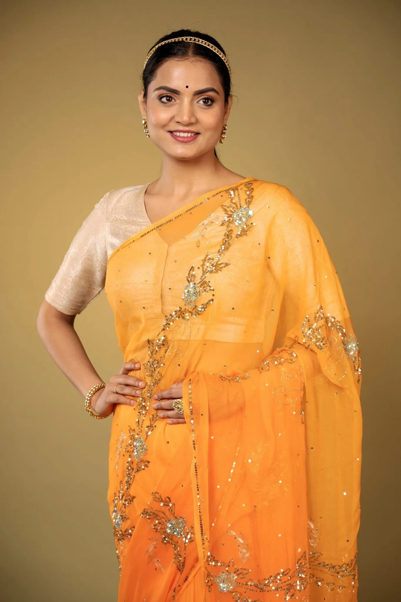 Orange Chiffon Saree