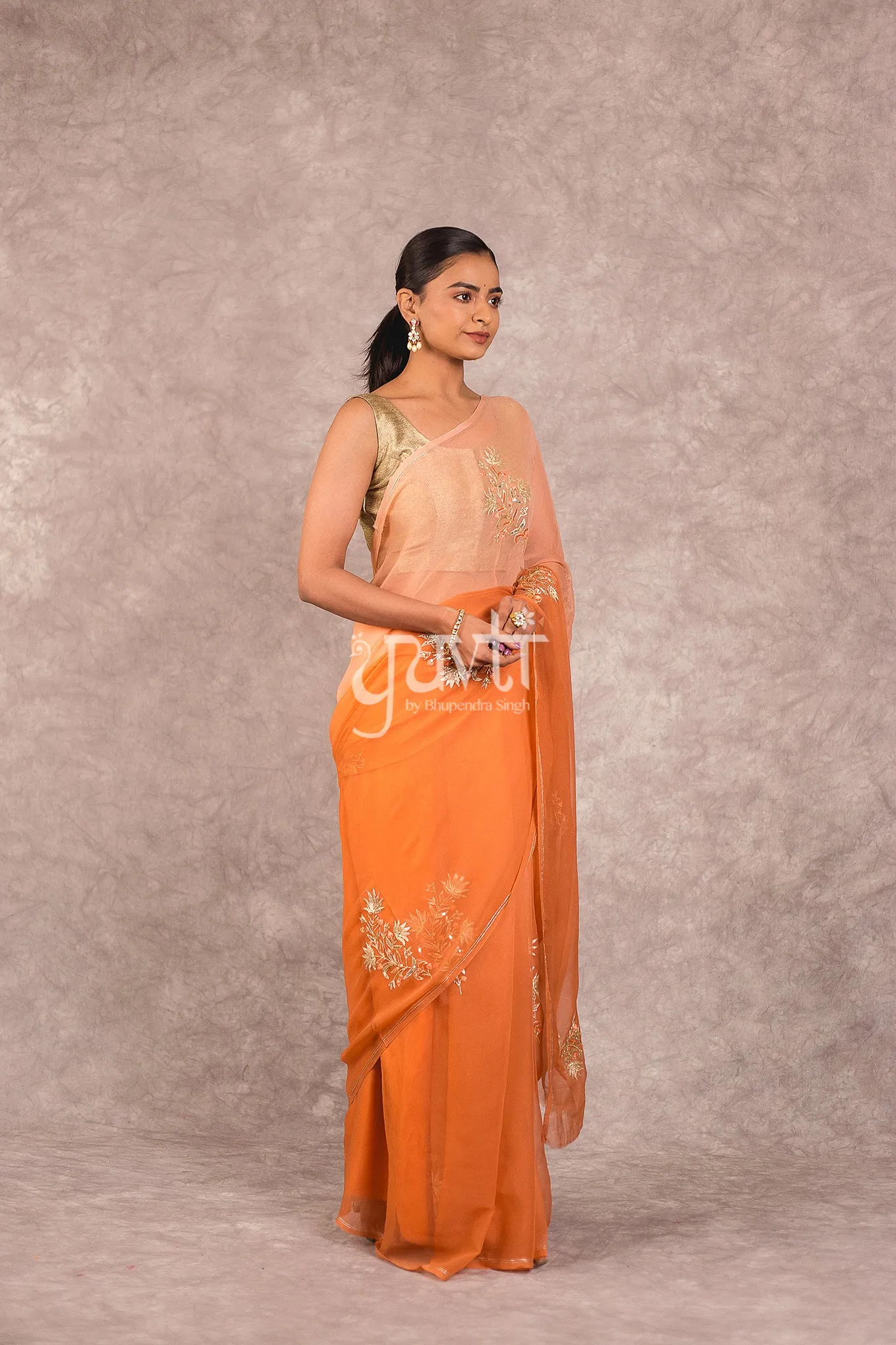 Orange Chiffon Saree