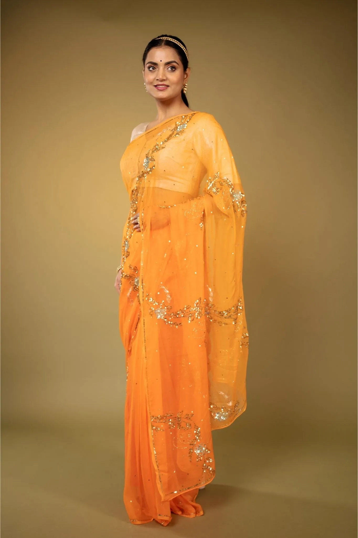 Orange Chiffon Saree