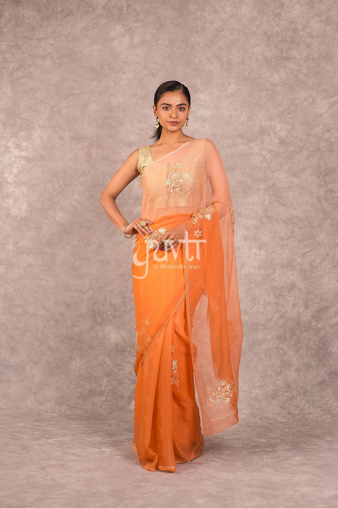 Orange Chiffon Saree