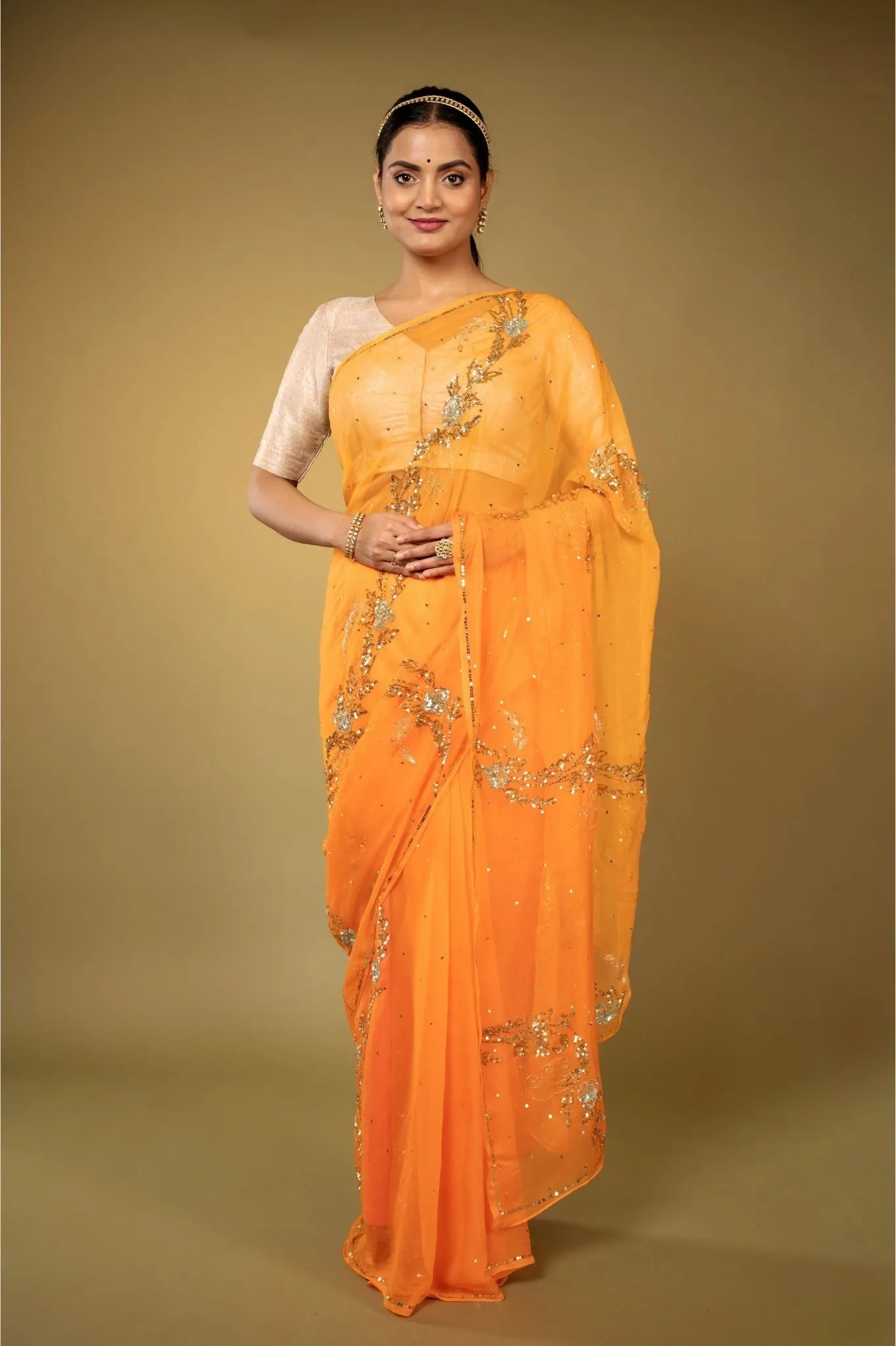 Orange Chiffon Saree