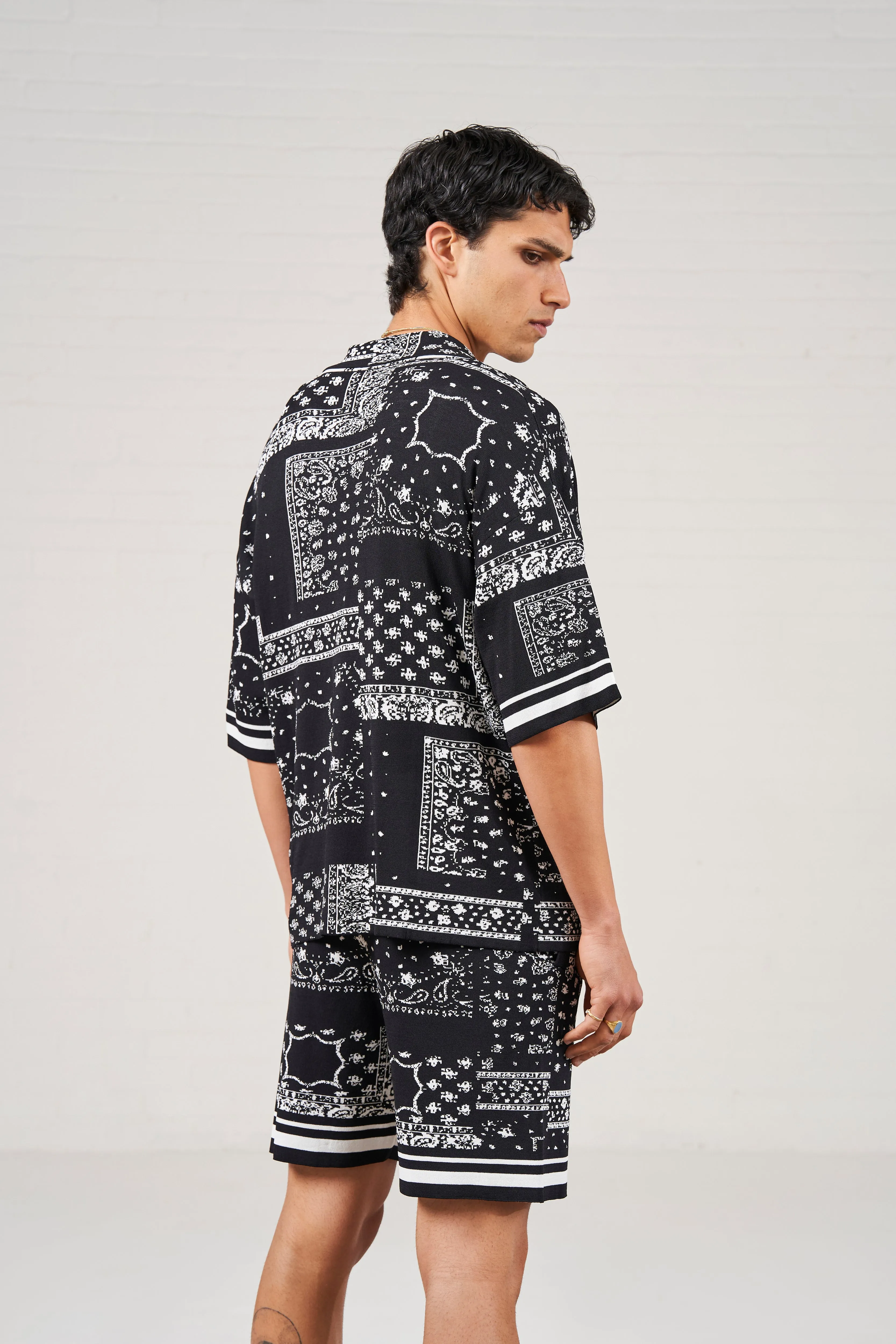 PAISLEY KNITTED SHIRT - BLACK