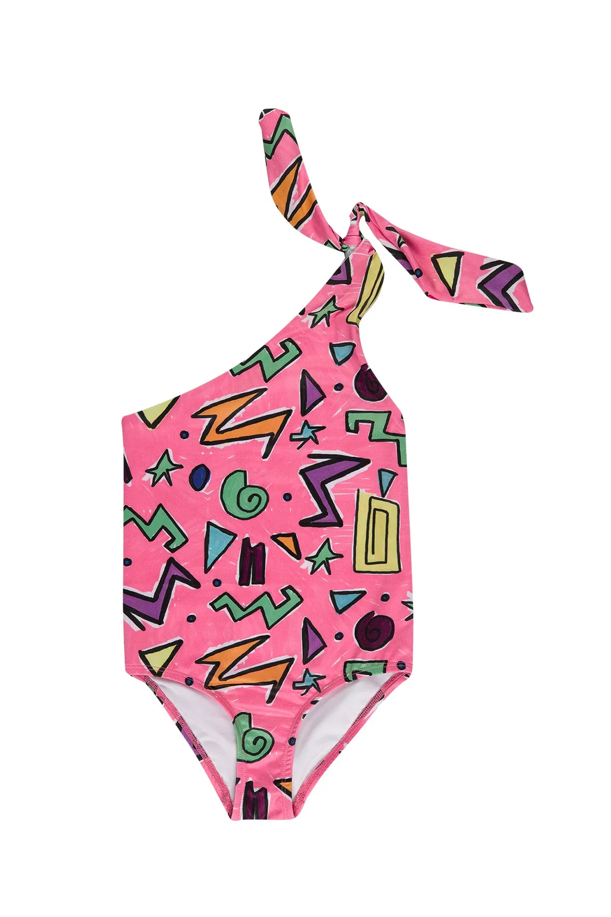 PINK SQUIGGLE PRINT ONE-SHOULDER SWIMSUIT