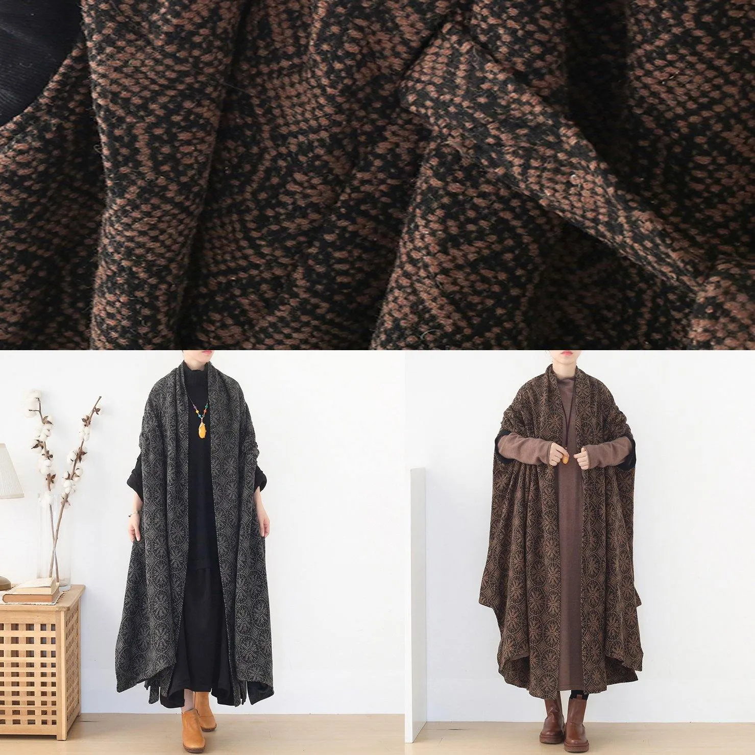 plus size Jackets & Coats cloak coatgrayv neck woolen outwear