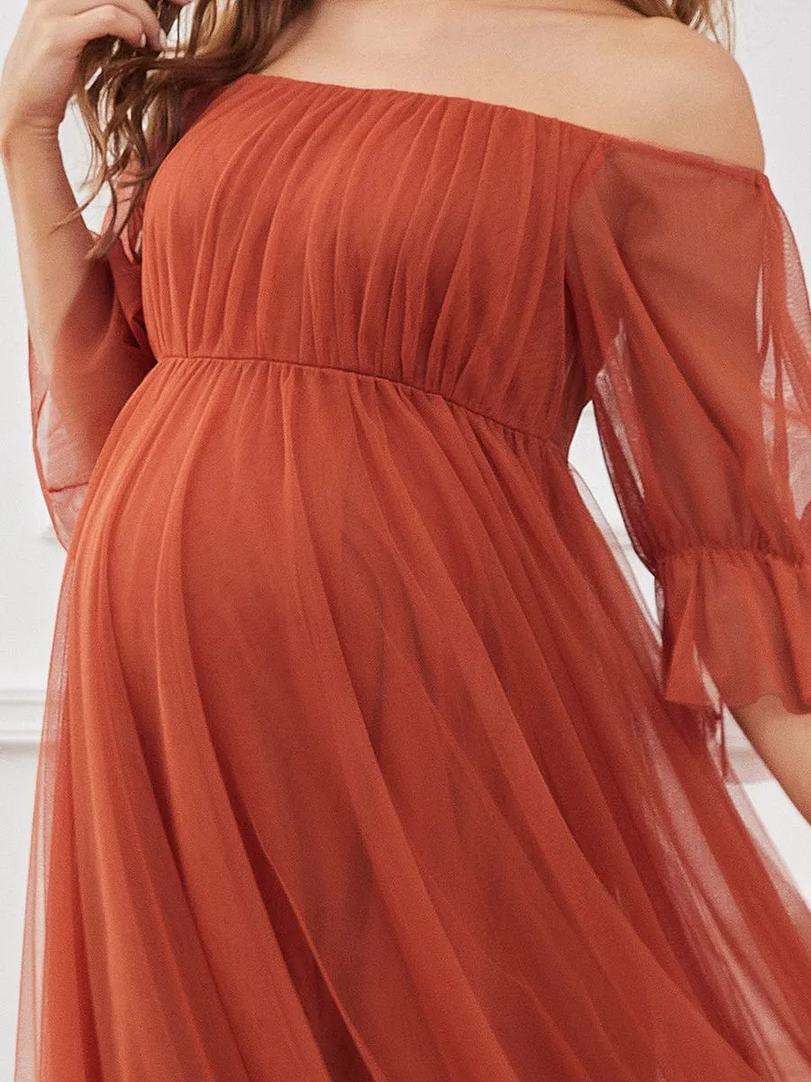 Plus Size Off-Shoulder Tulle Double Skirt Maxi Maternity Dress