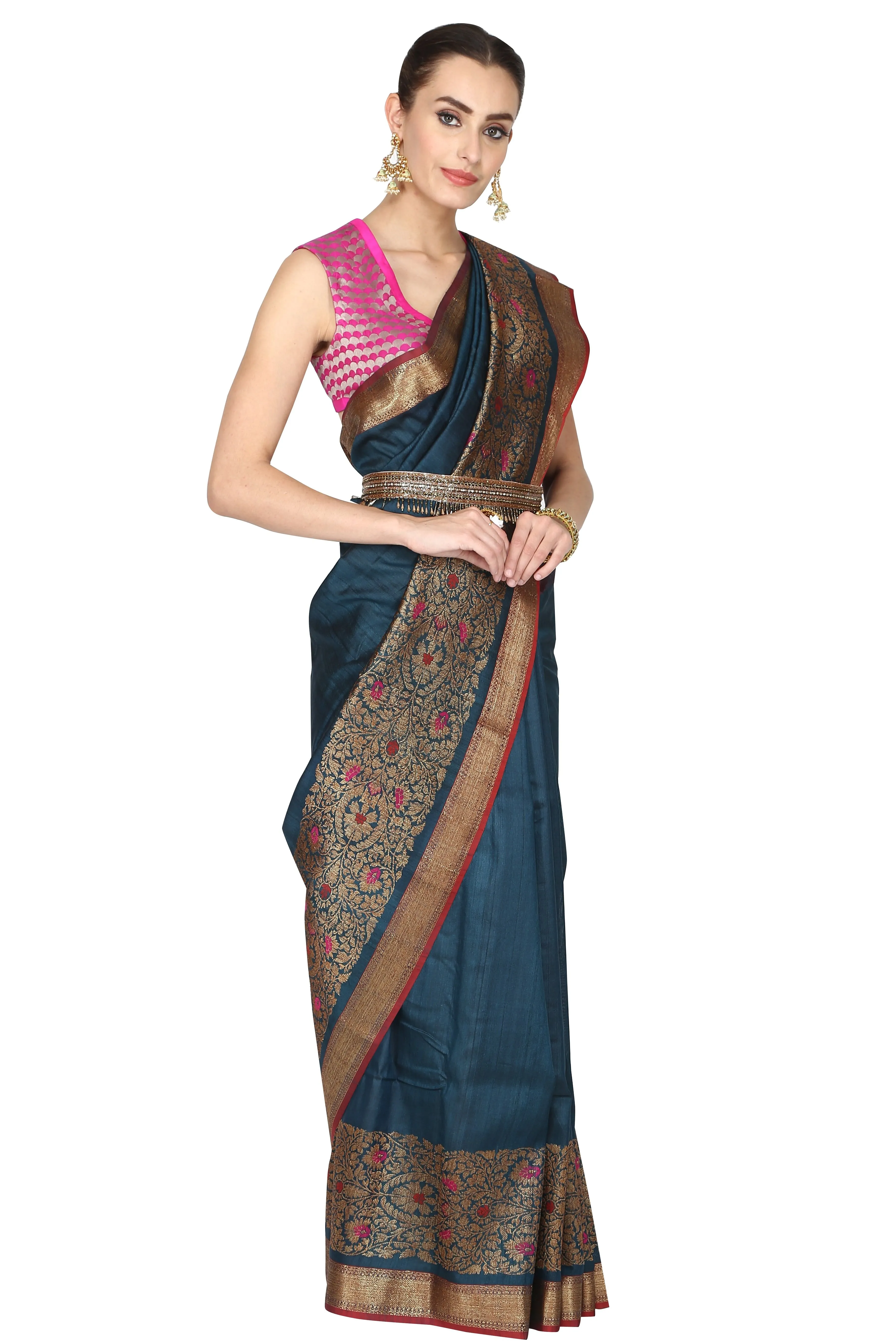 Prussian blue handloom saree