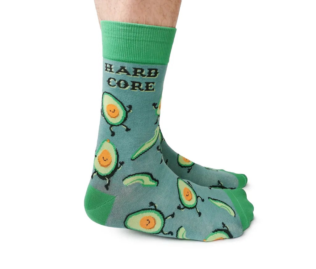 "Hard Core Avocado" Cotton Crew Socks by Uptown Sox - Large