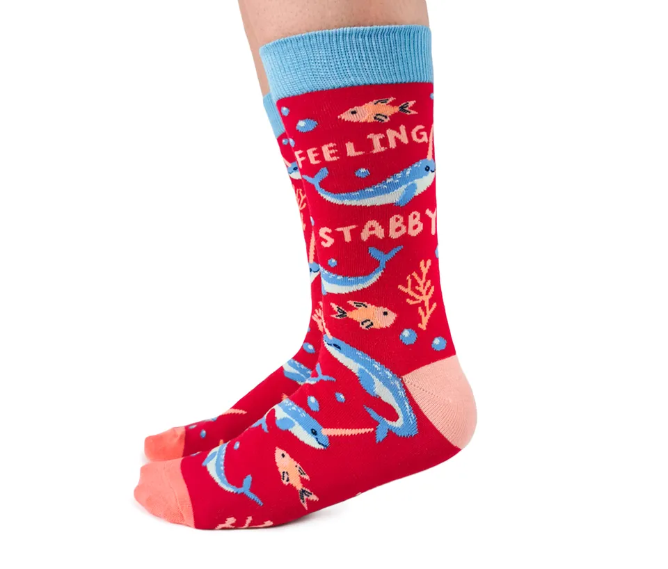 "Naughty Narwhal" Cotton Crew Socks by Uptown Sox - Medium