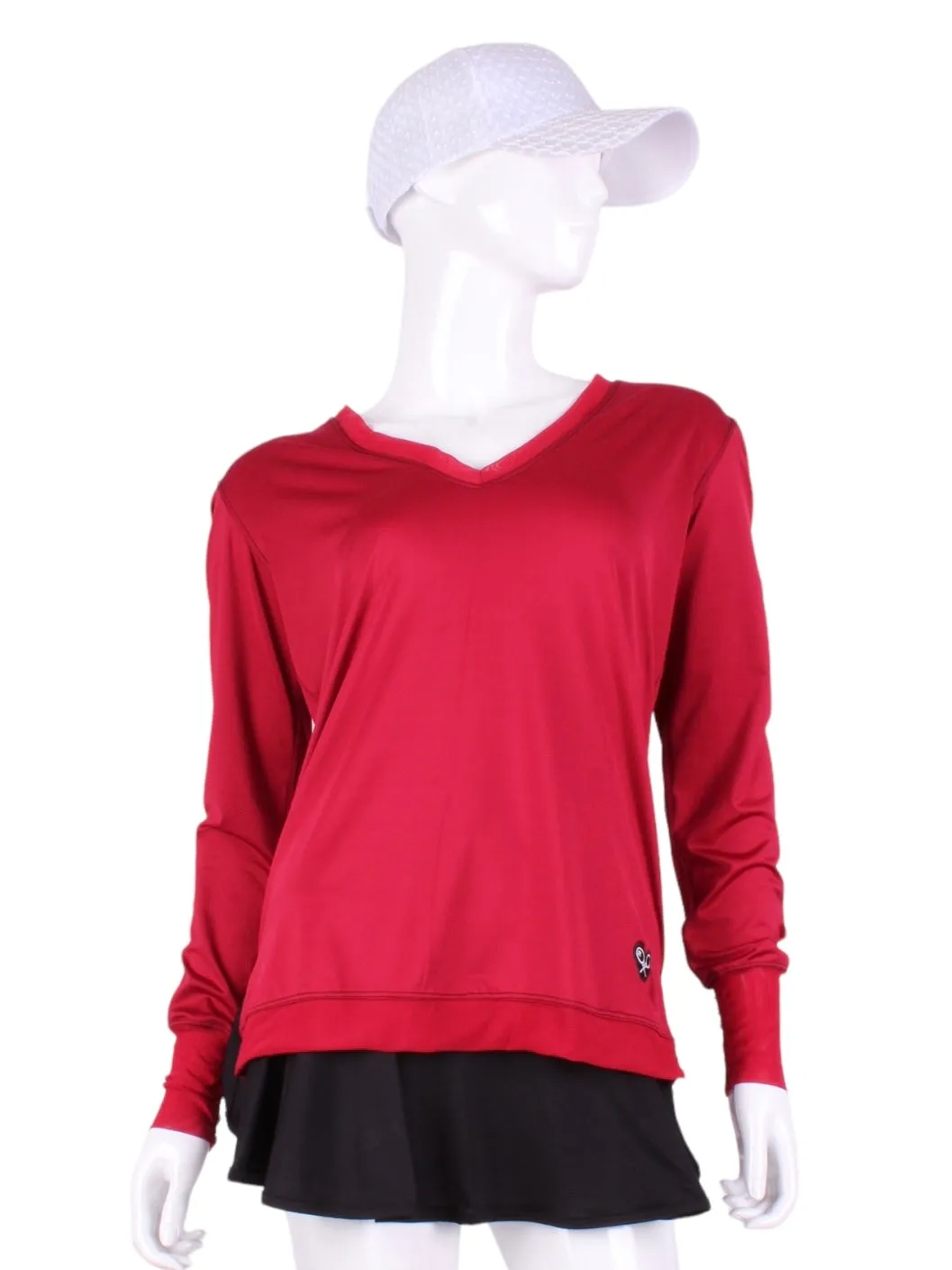 Raspberry Red w/ Red Mesh Long Sleeve Very Vee Tee