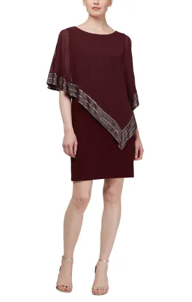 Regular - Foil Trim Asymmetrical Chiffon & Jersey Popover Cape Dress